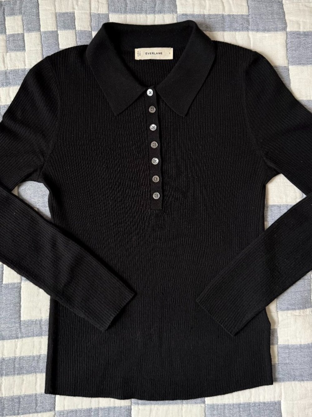 Everlane The Polo in Ultrasoft Merino, Black, Size Small